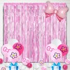 23Pcs Cartoon Cat Birthday Decorations, Pink 3.3x8.2ft Tinsel Foil Fringe