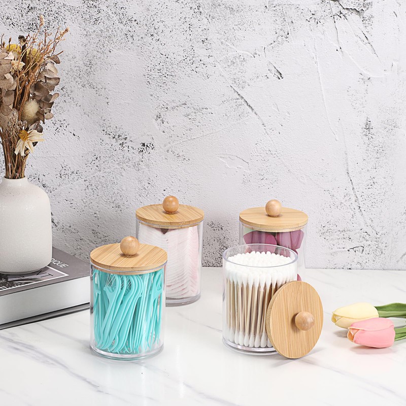 SUMTree 4 Pcs Apothecary Jars Cotton Ball & Swabs Holder