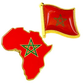 2 Pack African Shape Country Lapel Pin Badge + Flag brooch | African Emblem | Button Souvenir Cultural Pride (Morocco)