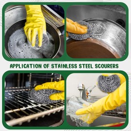 Stainless Steel Scourers Sponge 12pcs Heavy Duty Metal Wire Dishwasher Safe Ideal for Dishes Cleaning Kitchen Scrubber & Home Restaurants Reusable Scourers