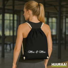 Huuraa Gym Bag Mrs. & Mrs Lettering Gift 12 Litres Cotton Mrs. & Mrs Gift Idea, black, Unit size