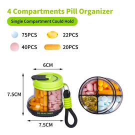EASYLOCK Travel Pill Box Organiser 4 Compartments Tablet Box Organiser Portable Supplement Organiser Weekly Vitamin Box (Green)