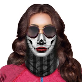 Obacle Skull Face Mask Half for Dust Wind Sun Protection Seamless 3D Tube Mask Bandana for Men Women Durable Thin Breathable Skeleton Mask Motorcycle Riding (Women Light Gray Face Red Lip)
