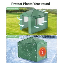 8x6 FT Pop Up Greenhouse For Outdoors, Portable Walk-In Green Houses with PE Cover, Roll-Up Zipper Door Growing Tent Kit for Outdoor Gardening, Cold/Frost Protection for Plants