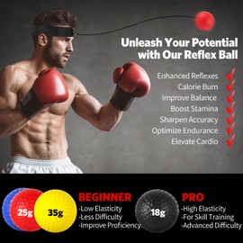 MHYS Boxing Reflex Ball, Training 4 difficulty levels Ball with Headband, Upgraded Punch for Reaction, Agility, Punching Speed and Hand Eye Coordination Training, red+black+blue+yellow