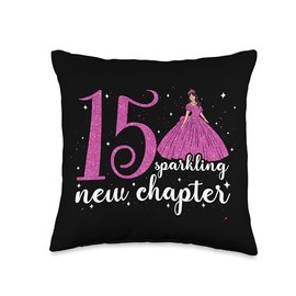 15 Sparkling New Chapter - 15th Birthday Quince Party Throw Pillow