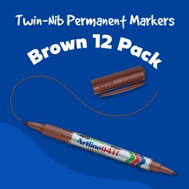Artline 041T Twin-Nib Permanent Markers | 1 Pen, 2 Points, 3 Line Widths | Permanent | Low Odor | 0.4mm Fine/1.0mm Bullet Tips | Pack of 12 | Brown