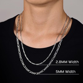 Figaro Chain Necklace for Men Women, Hypoallergenic 925 Sterling Silver 2.9mm Figaro Link Chain Male Jewelry, 28 Inches