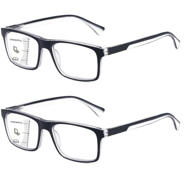 Missfive 2-Pack Mens Light Multifocus Progressive Reading Glasses Blue Light
