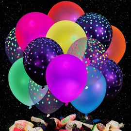 AMOR PRESENT 42PCS Glow Balloons Assorted, 12" UV Neon Balloons Glow in the Dark Balloons Party Balloons with Small Dots for Birthday Wedding Glow Party Supplies