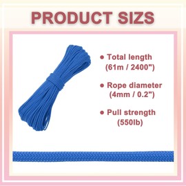 PATIKIL 550lb Paracord Rope 200ft, 4mm Tent Rope, 7-Strand Core Heavy Duty Cord for Outdoor Camping Hiking Tent Survival Utility Rope, Blue