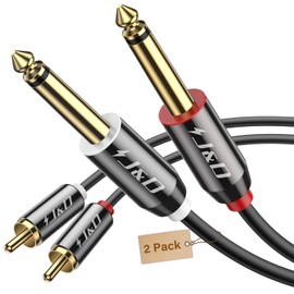 J&D Dual 1/4 inch TS to Dual RCA Stereo Audio Interconnect Cable, 2-Pack Gold Plated Copper Shell RCA to 1/4 Cable Heavy Duty 2X 6.35mm 1/4 inch Male TS to 2 RCA Male Adapter Cable, 2.7 M