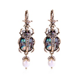 Unique Beetle Dangle Earrings for Women Vintage Style Amazing Scarab Pearl Drop Jewelry (Gold)
