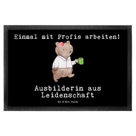 Mr. & Mrs. Panda 60 x 80 cm Door Mat with Trainer Design – Gift, Door Mat, Thank You, Monday Motivation, Motif Foot Mat, Tutor, Dirt Flapper, Colleague, Work, Doormat