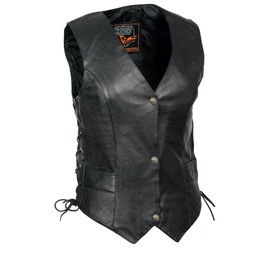 Milwaukee Leather ‘XS1254’ Women's Classic Black 'Buffalo Snap Buttons' Side Lace Leather Vest - 3X-Large