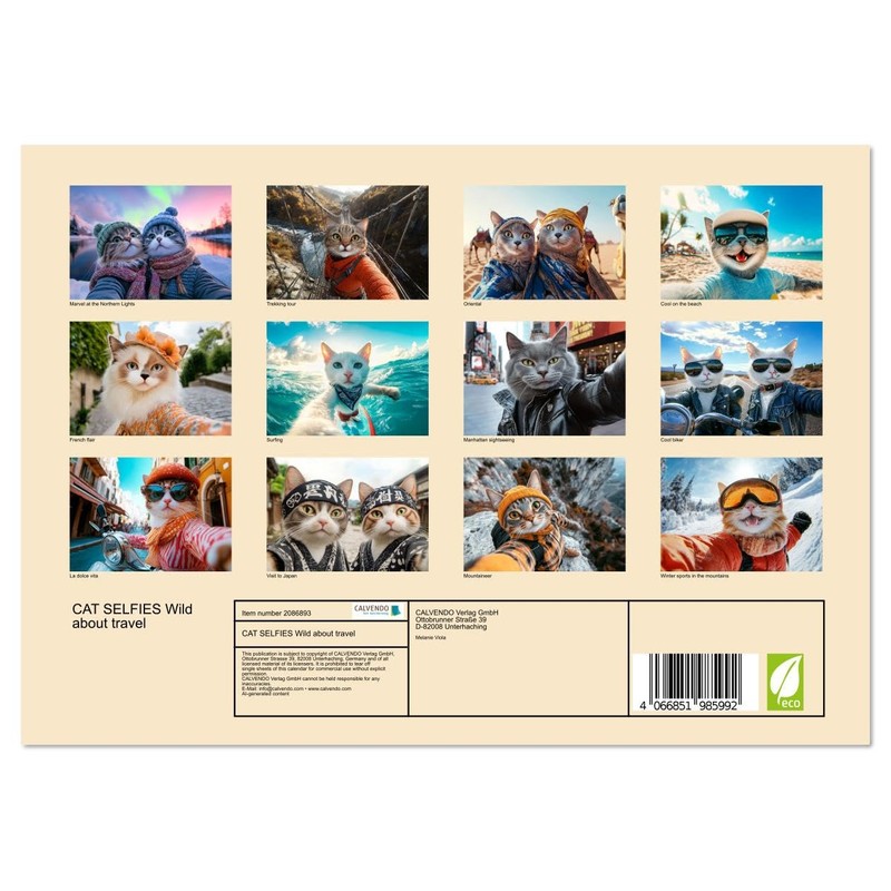 CAT SELFIES Wild about travel (Monthly Wall Calendar 2026 16.5"