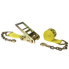 US Cargo Control 4 Inch x 30 Foot Yellow Ratchet Strap with Chain Extensions and Clevis Grab Hooks