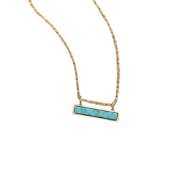 Vintage bar shaped turquoise necklace. Blue and gold colored rectangle necklace. Gift for her. Christmas ideas. Women's jewelry gift ideas. 18 inch gold colored chain. Faux turquoise, faux gold