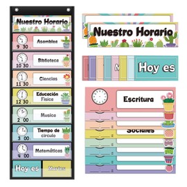 Spanish Daily Schedule Pocket Chart for Classroom- a Versatile and Engaging Tool to Help Students Stay Organized and on Track Throughout The Day (Black)