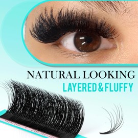 VAVALASH Easy Fan Lash Extensions 3D Effect Fluffy Self Fanning Lashes Rapid Volume Eyelash Extensions 3D Layers Automatic Blooming Camellia Easy Fan Lashes(0.03-D-8-15mm)