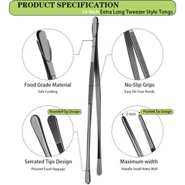 JETKONG 2 Pcs 14-Inch Food Tweezer Tongs Extra Long Stainless Steel Kitchen Tweezer Cooking Tweezers (Black)