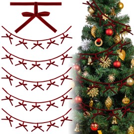 Chuangdi 9.8 ft Christmas Velvet Bow Garland Banner Handmade Elegance Bow Party Holiday Decorations for Christmas Tree Decorations Home Fireplace Decoration(Red,Classic)