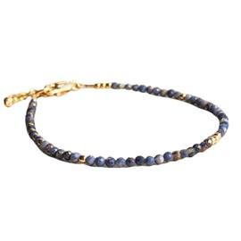 Blauer Saphir, 3 mm, runde Form, facettierte Perlen, 17,8 cm, verstellbarer vergoldeter Verschluss, Armband für Männer und Frauen | LK_STACK_01635