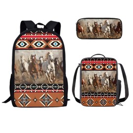 chaqlin Kindergarten Backpack for Toddler Boys Kids Bookbag with Lunch Box Girls Pencil Case Horse Print Elementary Middle School Bags Set 3 Piece