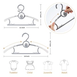 Kids Hangers, Extendable Baby Hangers, Non-Slip 80 Kids Clothes Hangers, 11''-14' Toddler Hangers, Space-Saving, Adjustable Baby Clothes Hangers Gray, Stackable Hangers for Kids