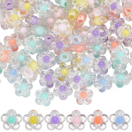 SOFPLATE 300Pcs Acrylic Flower Beads Clear Flower Bead Bulk 12mm Candy Colors Cute Transparent Straight Hole Mini Flowers Loose Spacer Beads for Beading Bracelets jewellery Making Earrings DIY Crafts