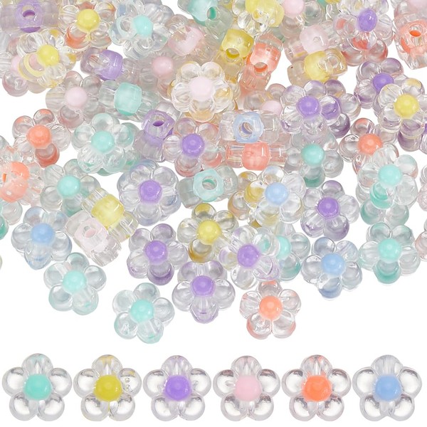 SOFPLATE 300Pcs Acrylic Flower Beads Clear Flower Bead Bulk 12mm