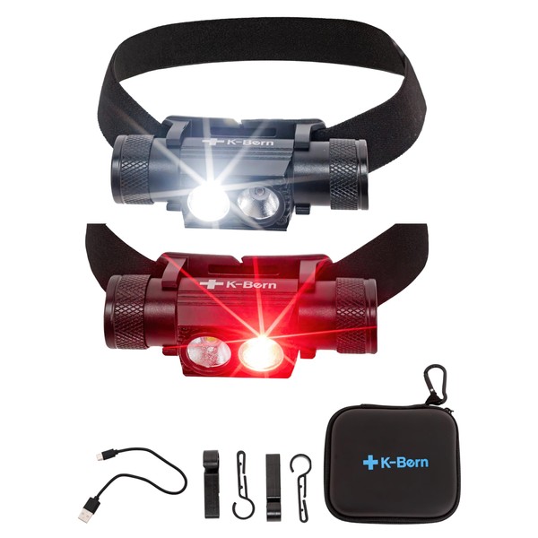 K-Bern PRO Red & White Rechargeable Headlamp. 1000 Lumen, UL