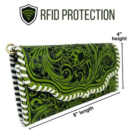 Myra Bag Western Leather Floral Wristlet Wallet for Women, Green