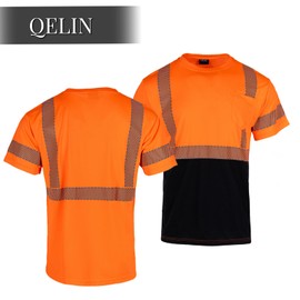 QELIN 3pcs Hi Vis Shirts for Men Reflective Safety Short Sleeve ANSI Class 3 High Visibility Shirts for Construction Work, Orange-3pcs, Large