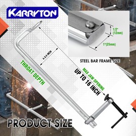KARRYTON 2-Pack 16"(400x120mm) F-Clamp w/ 4-3/4" Throat Depth, Bar Size 1"x15/32", 1400LB Clamping Force, Drop Forged Steel Bar Clamps for Wood, Metal, Pipe, Welding and DIY Projects