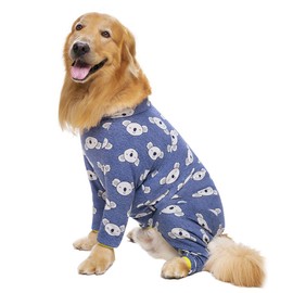 Miaododo Cotton Large Dog Pajamas Strawberry Printing,Full Belly Coverage Dog PJS for Medium Large Dogs After Surgery,Big Dog Clothes Holiday (34(Chest 35.04'',Back Length 23.23''), Blue)