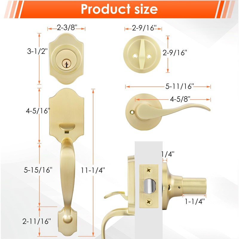 Haidms Gold Front Door Handle and Deadbolt Set, Front Door