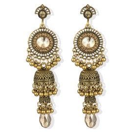 Indian Earrings for Women Jhumkas Indian Earrings Bollywood Beaded Long Dangle Earrings Vintage Bohemian Dangle Earrings Crystal Chandelier Earrings Wedding Party Prom Jewelry Gift for Women Girls