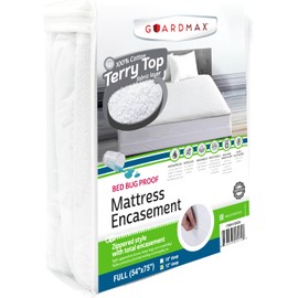 Guardmax Terry Cotton Zippered Mattress Encasement - Full Size - 100% Waterproof and Bed Bug Proof Mattress Protector - Absorbent Six-Sided Mattress Cover, Bed Sheet is Soft and Breatheable