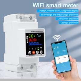 63A WiFi Power Meter Automatic Surge Protection Lightning Protection Circuit Breaker LCD AC Meter Smart Leakage Over Low Voltage Protection (Adjustable Voltage Current)
