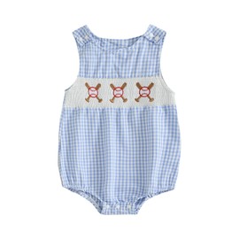 JLKGICF Baby Girl Boy Summer Clothes Baseball Embroidery Overall Smocked Newborn Infant Rompers One Piece Outfit (Blue, 12-18 Months)
