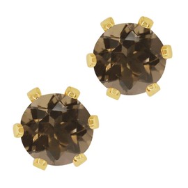 Gem Stone King 1.60 Cttw Round Brown Smoky Quartz Gold Plated 6-Prong Stud Earrings For Women Men 6MM