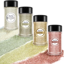Renfio Glitter, 4 Colors Glitter Set, 1.94oz(55g) X 4 Gold Glitter, PET Flakes Crafts Sequins 1/128" Glitter Powder for Fall Decor Thanksgiving Decorations Weddings Glitter Roses - Golden Splendor