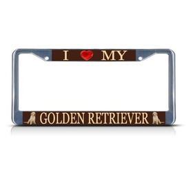 Fastasticdeals I Love My Golden Retriever Dog License Plate Frame Tag Holder Cover