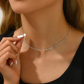 NONAMOIS Dainty Chain Necklace for Women White Gold Stainless Steel Heart Necklace Minimalist Trendy Jewelry