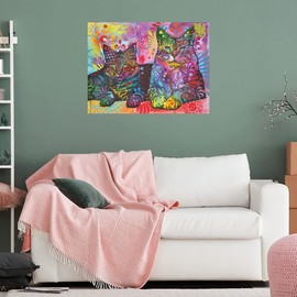 Fine Art Canvas 2 Cats Canvas Wall Decor by Artist Dean Russo for Living Room, Bedroom, Bathroom, Kitchen, Office, Bar, Dining & Guest Room - Ready to Hang - 32 in x 24 in