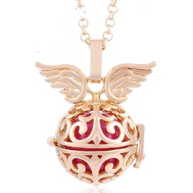 Collar Llamador de Angel - Ala de Angel - Colgante con Dije Esfera con Cascabel, Proteccion y Armonia Amuleto Espiritual Energia Positiva Regalo Especial para Mujer Angeles de la Guarda Poderoso Talisman - VA013 Oro - Esfera Roja