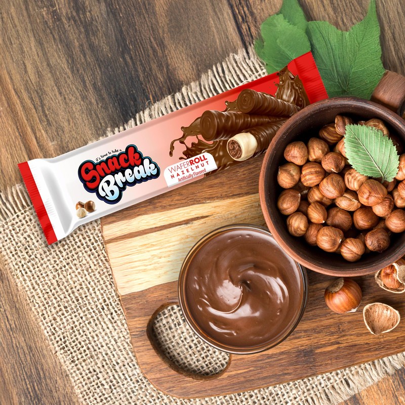 Snack Break Hazelnut Wafer Rolls, Rolled Wafer Cookies, Cocoa Coated