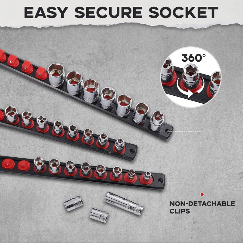 Reniteco 6-Piece Magnetic Socket Organizer, Heavy Duty Aluminum Socket Rails