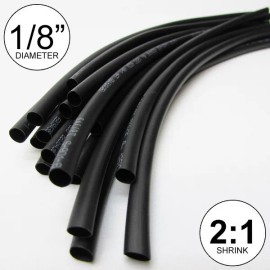 Salipt 1/8" ID Black Heat Shrink Tube 2:1 ratio wrap (14x9" = 10 ft) inch/feet/to 3mm